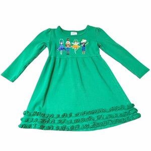 Green Kids Dress with Embroidered Design